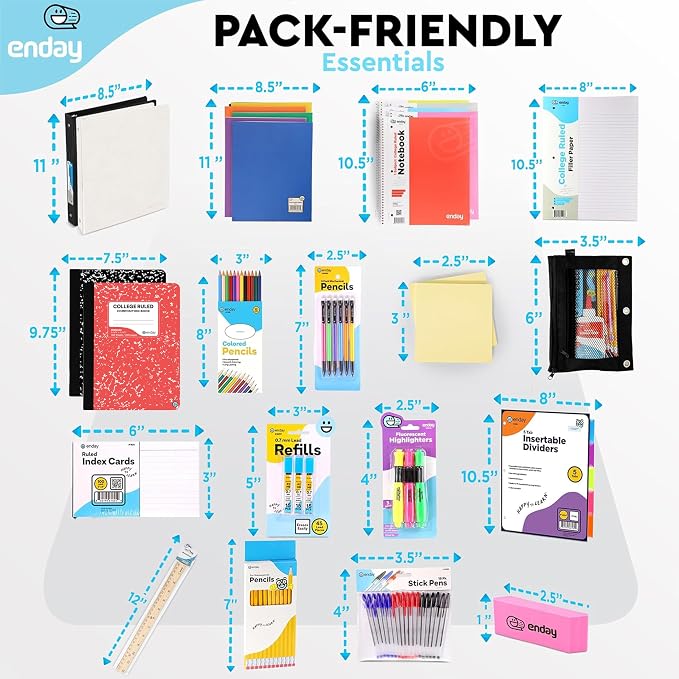 Enday Back to School Supplies High School Kit -87 Piece School Supplies Box