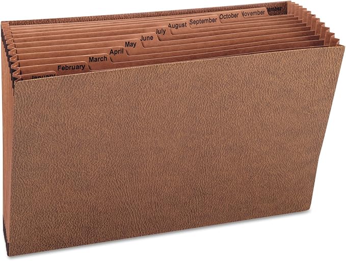 Smead TUFF Expanding File, 12 Pockets, Monthly (Jan.-Dec.) Legal Size, Redrope (70490), brown