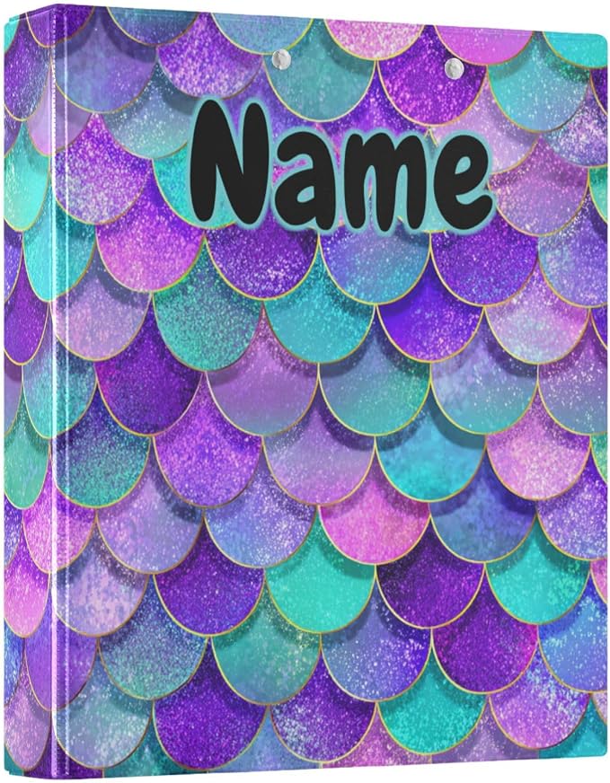 Custom 3 Ring Binder Mermaid Scales 1.5" Round Ring Binders Personalized Name View Binder with 200 Sheet for Kids School Supplies Women Men Office, 1 Pack
