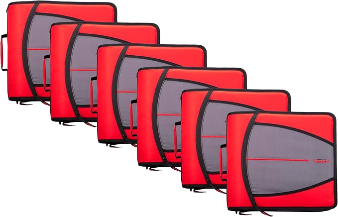 Case-it Zipper Binder | 3-Inch O-Rings | 600-Sheet | D-146 Fire Engine Red | Mighty Zip Tab, 5-Color Tab Expanding File Folder, Multiple Pockets, Shoulder Strap, 6-Pack, School & Office