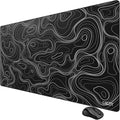 Cacoy 48" x 24" Black Topographic Gaming Mouse Pad, Non-Slip Large Desk Mat | Contour Line Extended Desktop Mat with Stitched Edges Textured Surface Keyboard Mouse Mat Optimized for Gamer Computer Laptop