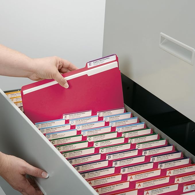 Smead File Folder, 1/3-Cut Tab, Assorted Positions, Letter Size, Red, Value Filing Products, 100 per Box