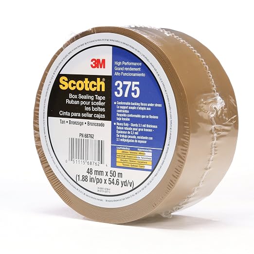 3M Scotch Box Sealing Tape 375 Tan, 48 mm x 50 m