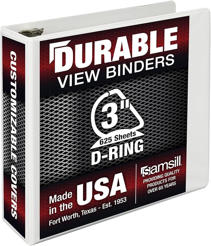 Samsill Durable 3 inch 3 Ring Binder, D Ring Binder, 100% Recycled Chipboard, White, Pallet of 288 Binders in 24 Cartons