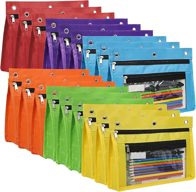 YoeeJob 18 Pack 1 Inch Expandable Zipper Pencil Pouches with Clear Window for 3 Ring Binder, Suitable for School & Office（Colourful）