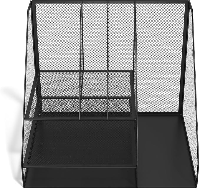 TRU RED Wire Mesh Desk Organizer, 6‑Compartment, Matte Black, 2‑Pack – Desktop Accessory Holder for Office Supplies