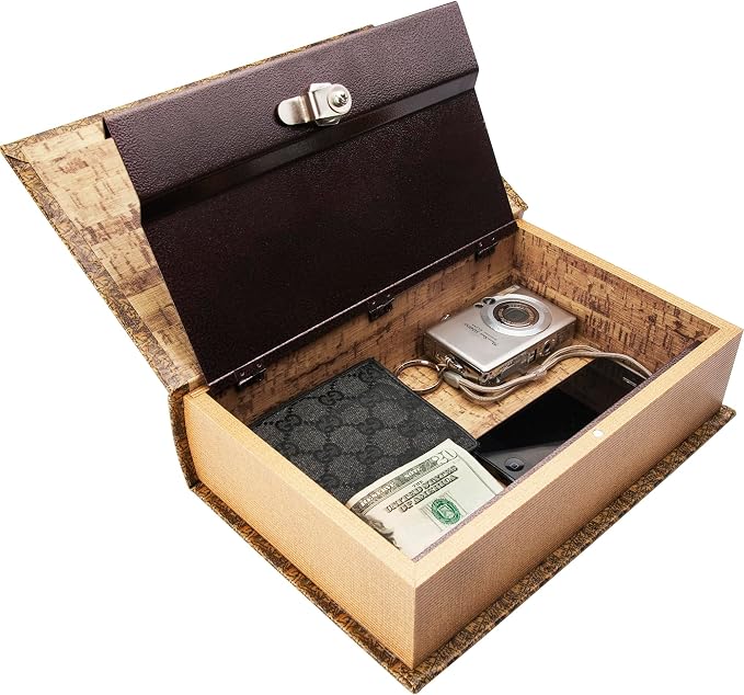 Barska Antique Map Book Safe with Key Lock – Hidden Diversion Lock Box with Magnetic Closure – Concealed Steel Compartment for Cash, Jewelry, Valuables – Home or Office Security Hidden Book Safe