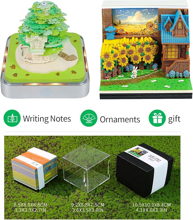 3D Time Piece Calendar, 2027 Desk Calendar With LED Light, 3d Tree Memo Pad Creative Desk Calendar, Christmas Gift for Colleague Friend, Desktop Decoration (Sunflower Yard)