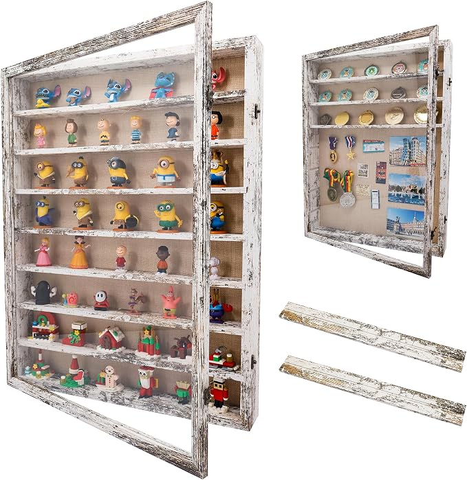 18*24 Large Shadow Box Frame with Removable Shelves,White Shadow Boxes Display Cases for Small collectables，Deep Memory Box Display Case Trinket Shelf for Collection，Coins，Miniatures Figures