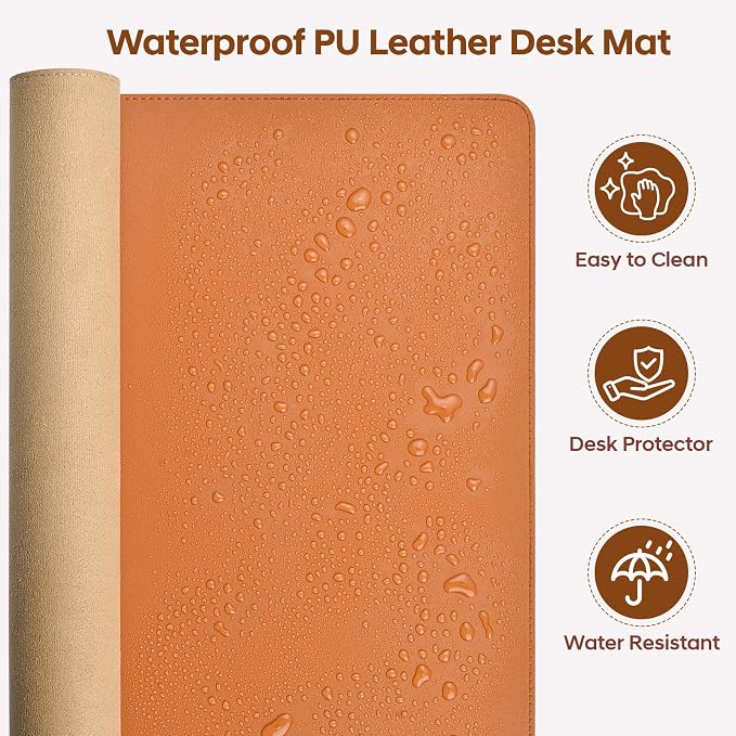 Leather Desk Pad Protector, Office Desk Mat, Large Mouse Pad, Non-Slip PU Leather Desk Blotter, Waterproof Computer Desk Writing Pad for Office and Home (Brown, 31.5" x 15.7")