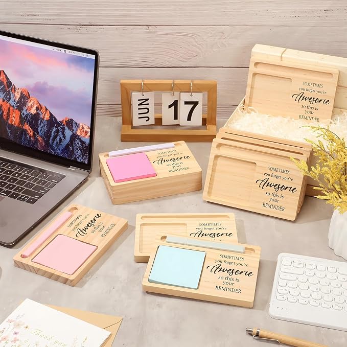 20 Pcs Back to School Teacher Appreciation Gifts Bulk Wooden Sticky Note Holder Motivational Thank Your Gift Inspirational Sticky Notes for Teacher Back to School (Awesome)