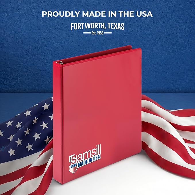 Samsill 1 Inch 3 Ring Binders, Economy Round Ring, Clear View Cover, 200 Sheet Capacity - for School, Home, Office - Red, 4 Pack