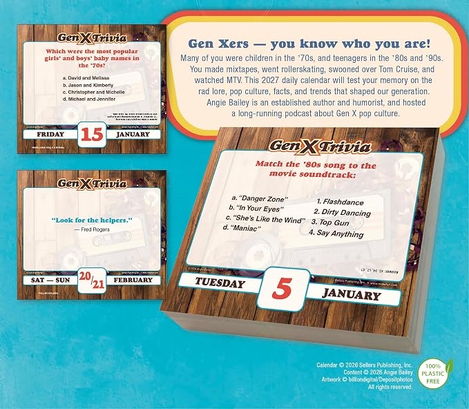 Daily Gen X Trivia 2027 Desk Calendar: Boxed Page-a-Day Nostalgia Quiz Calendar with Day-to-Day Pop Culture, Music, Movies & Throwback Challenges