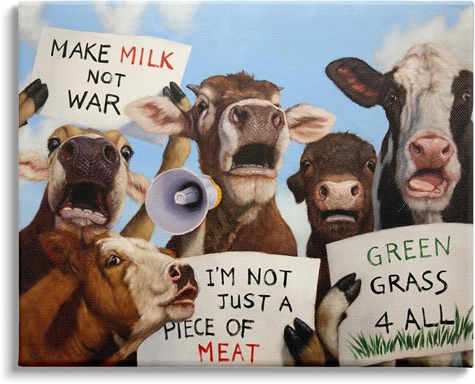 Protesting Cows Funny Country Farm, 30 x 40 Inch Canvas Wall Art | Stupell Industries · By Lucia Heffernan · Ready to hang · Farmhouse humor for any room · Made in USA