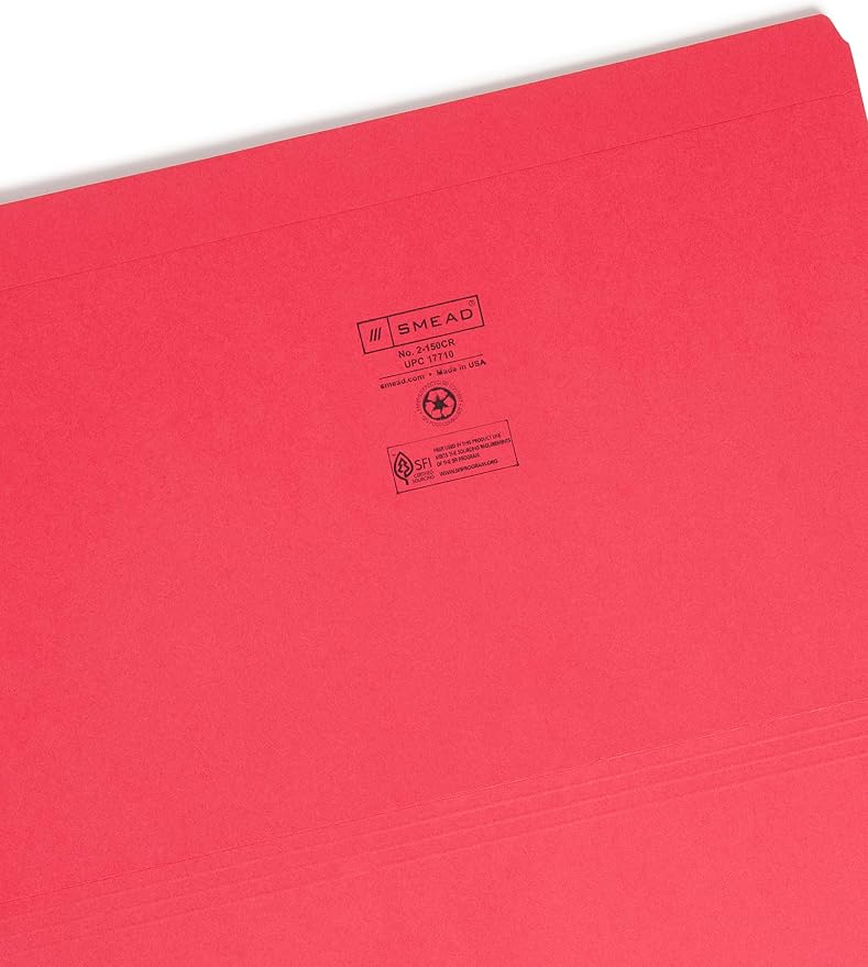 Smead File Folder, Reinforced Straight-Cut Tab, Legal Size, Red, 100 per Box (17710)