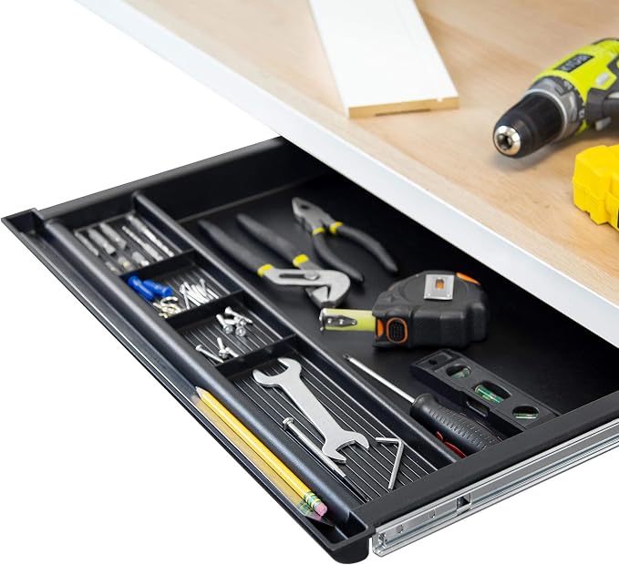 MOUNT-IT! Large Under Desk Pencil Drawer 16 inch Deep | 21.25” W, Ball Bearing Slide-Out Organizer for Office Supplies, Paper & Pencils | Fits Desks Over 1” Thick, Adjustable Extension 16.25”–28”