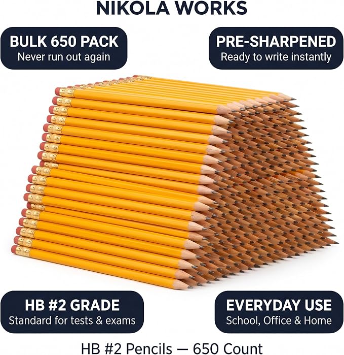 650-Count #2 HB Pre-Sharpened Pencils with Erasers, Yellow