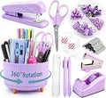 Gawsey Purple Desk Organizers and Accessories with Desk Organizer 360° Rotating Pen Holder and Office Supplies, Cute Stationery Supplies Set