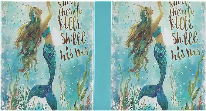 Mermaid Round Ring Binders 1.5 Inch Tail Scale Sea Ocean Wave 3 Ring Clipboard Binder for Office School Work Supplies File Folder 200 Sheet Capacity Easy Open 2 Pieces