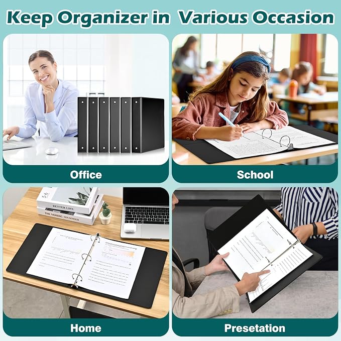 Heture 3 Ring Binder 1.5 Inch 6 Pack, 1-1/2" Clear View with Round Rings, PVC-Free,Holds for 325 Sheets 8.5X 11 US Letter Size Paper, Durable Black Perfect for Office,School and Home