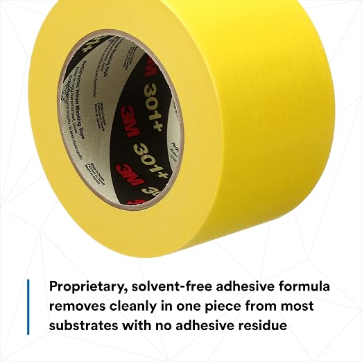 3M 301+ High Performance Masking Tape, Yellow, 3 in x 60 yds – High Performance Holding and Masking Tape for Automotive, Speciality Vehicle and Industrial Markets, Case of 12