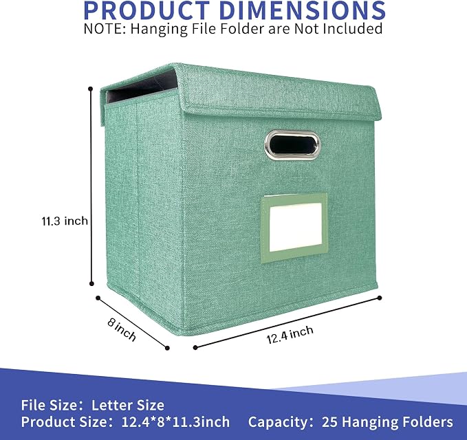 4 Pack Hanging File Folder Box with Lid, Durable Letter Size Filing Storage Box, Sturdy File Holder with Cardboard Support PVC Rails for Office Home Organizer, Green