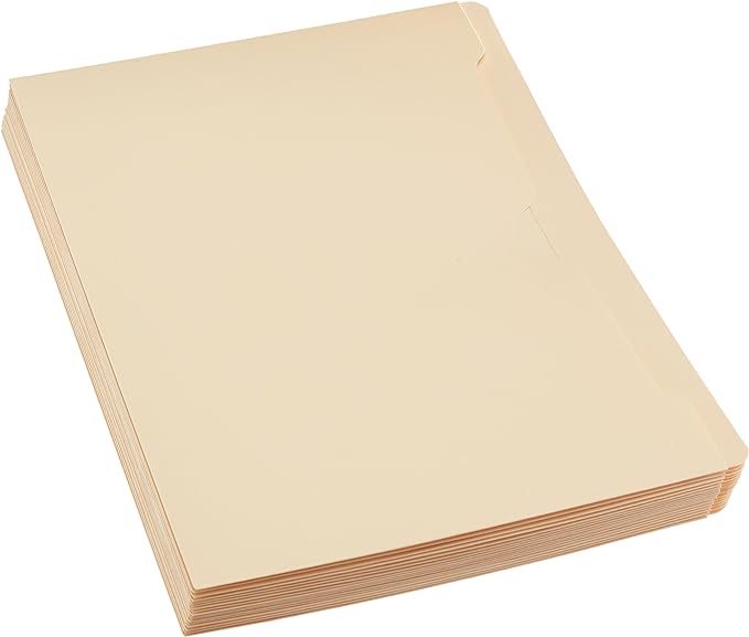 Amazon Basics File Jackets for Organizing Documents, Reinforced Straight-Cut Tab, Flat-No Expansion, Letter Size, Manila, 100-Pack
