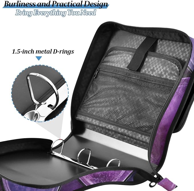 ALAZA Purple Dragon Scales Zipper Binder 1.5 inch 3 Ring Binder Organizer with Shoulder Strap and Handle for Home Office Work