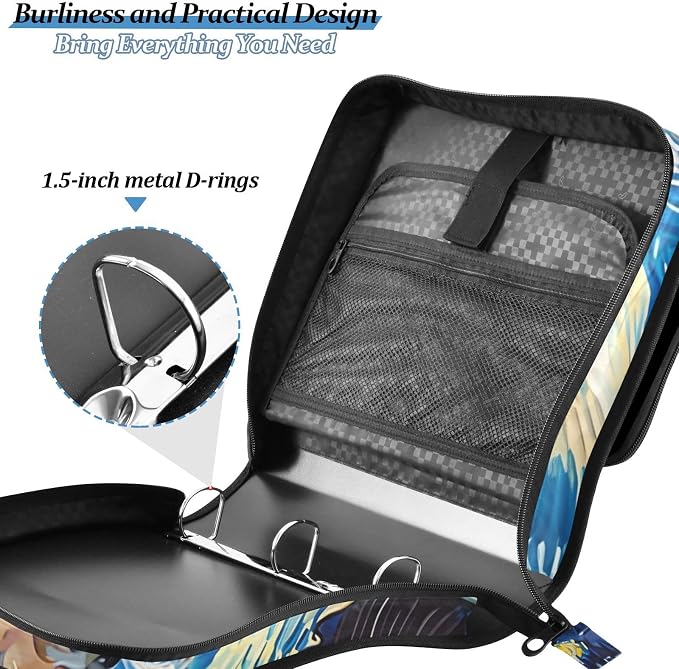 3 Ring Zipper Binder with Shoulder Strap Bernedoodle Dog Starry Night 1.5 inch Binders Keeper Large Capacity Multi Pockets for School Office Supplies