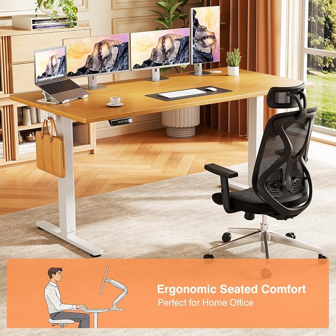 Sweetcrispy Electric Standing Desk, Computer Desk, 55x24 Inch | Adjustable Height, Splice Wood Board, 3 Memory Preset, Sit Stand Work Table for Home Office, Oak