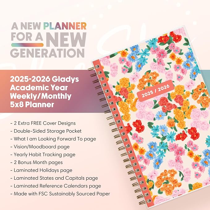 Blue Sky Gen Z 2025-2026 Weekly & Monthly Academic Planner, 5"x8", Gladys