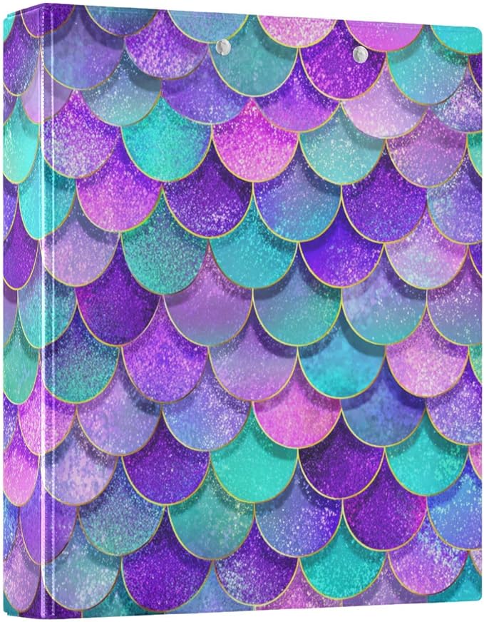 3 Ring Binder Pink Blue Purple Mermaid Scales 1.5" Round Ring Binders View Binder with 200 Sheet for Kids School Supplies Women Men Office, 1 Pack