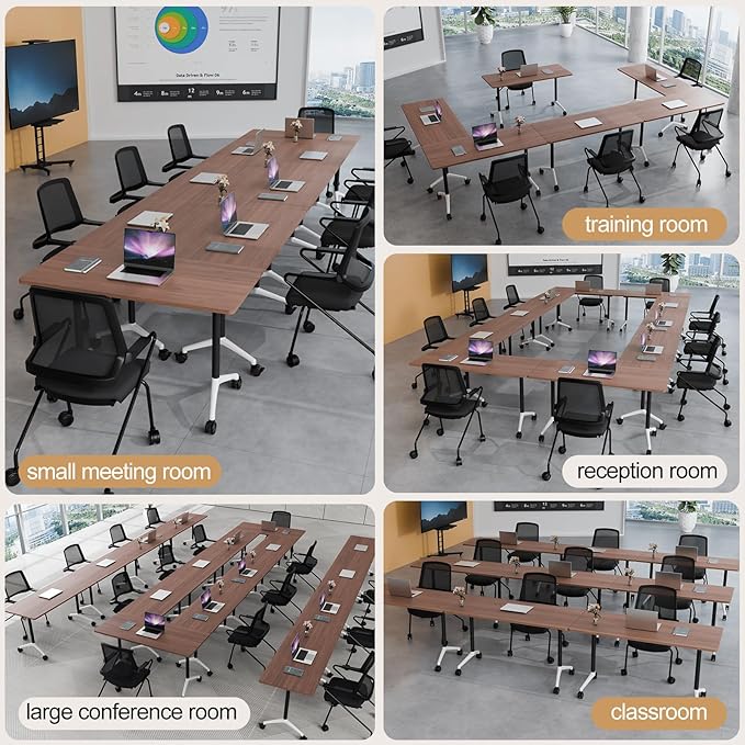 Folding Conference Table 4ft 5ft, Foldable Office Meeting Desk for 6 People, Multiple Sizes Colors Mobile Conference Room Table for Training Room School Business Furniture (6, Walnut, 47in)