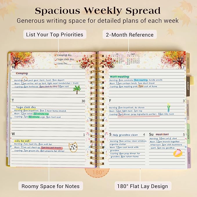 Academic Planner 2026-2027, 18 Months Weekly and Monthly Daily Planner from July 2026 - December 2027, 8.5" x 11" A4 Large Hardcover Agenda Organizer Book with Tabs, Spiral Yearly Calendar Planners for School Work Home,Autumn Tree