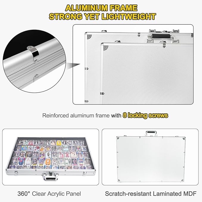 Trade Show Display Case – Large Aluminum Locking Tabletop Showcase | 34"x22", for Trading Cards, Sports Cards, TCG – Lightweight & Portable for Exhibitions, Conventions, and Collectibles, Silver
