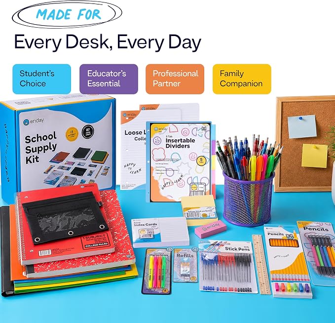 Enday Back to School Supplies High School Kit for Kids with Folders, Notebooks, Pencils, Pens & More Back to School Supplies Kit School Supply Bundle for Classroom Essentials