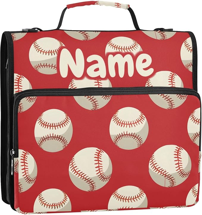 Custom Baseball Balls Red 3 Ring Binder Bag 1.5 inch Personalized Name Binder Organizer 500 Sheet Documents Storage for School Office