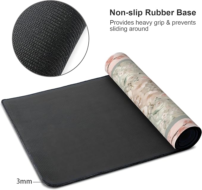 Cute Floral Aesthetic Daisy Gaming Mouse Pad, Morandi Rug Desk Mat with Anti-Slip Base & Stitched Edges,35.4" x 15.7" in Table Mat for Computer Desktop, Beautiful Workstation Decor