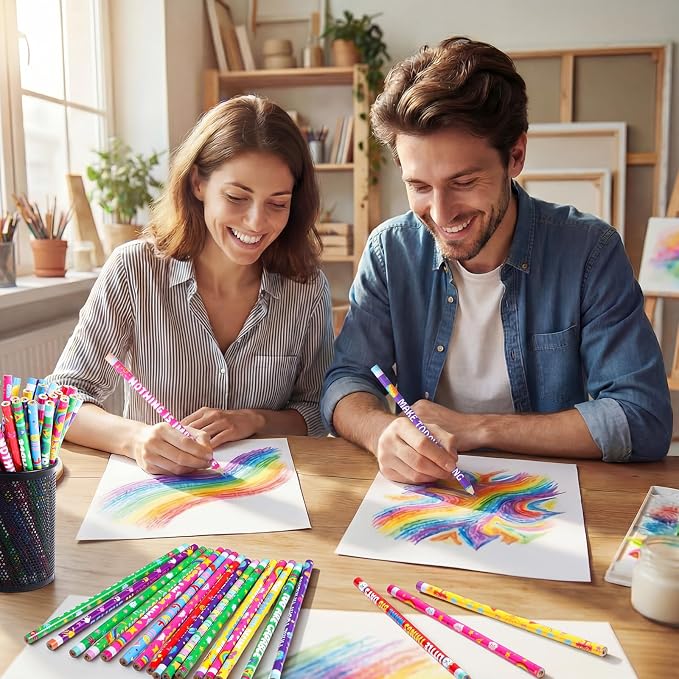 Nezyo 100 Pcs Motivational Rainbow Colored Pencils Bulk - 7 Color in 1 Wooden Colorful Pencils Assorted Cute Novelty Art Supplies for Drawing Coloring Back to School Gifts Incentive Reward Stuffers