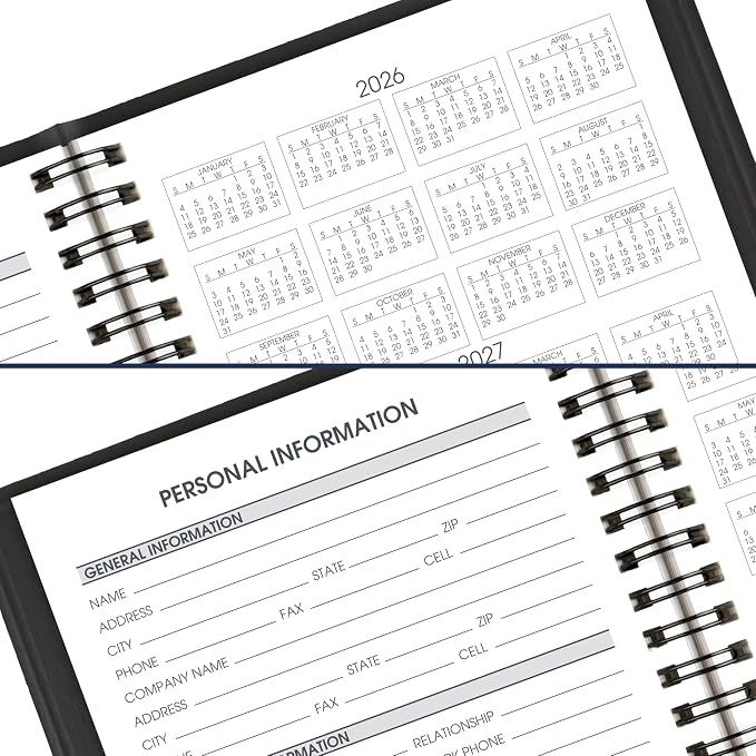 AT-A-GLANCE Planner 2026-2027 Daily Academic 12-Month July-June, Quarter-Hourly Appointment Book, 5" x 8", Black (7080705)