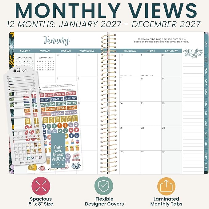 bloom daily planners 2027 Planner (January - December 2027) - Weekly & Monthly Softcover Planner for Women - Calendar Year Inspirational Agenda Book with Stickers - 5.5" x 8.25" - Be Kind