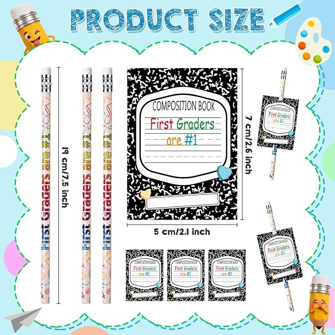Tenceur 48 Set Back to School 1st Graders Pencils & Cards Gifts Bulk
