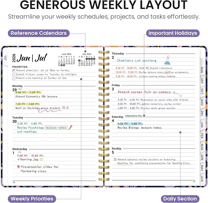Taja Planner 2026-2027, Jul 2026-Jun 2027 Monthly & Weekly Calendar Planner | 6.3" x 8.5", Hardcover Academic Calendar, Teacher Student Agenda Book with Tabs, School Office Supplies, Mushroom Garden