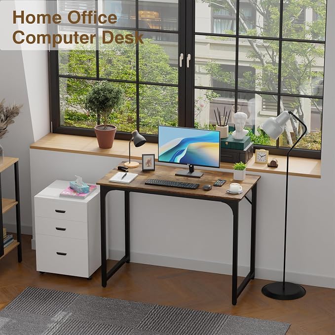 FDW 39 inches Computer Desk, Modern Simple Style Desk for Home Office, Study Student Writing Desk,Brown