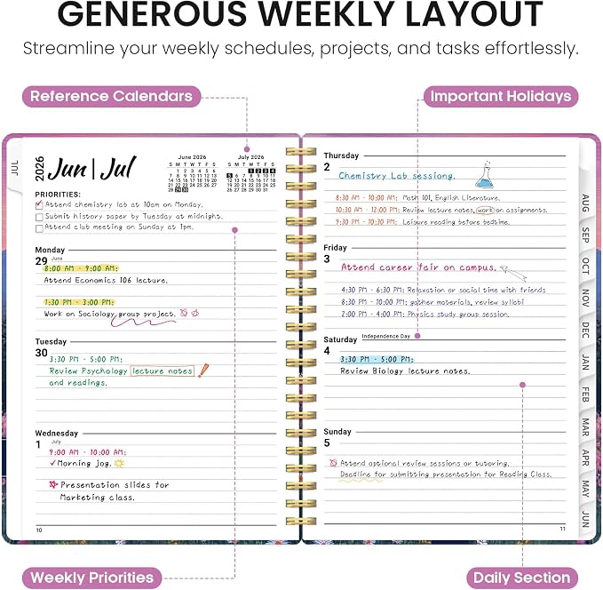 Planner 2026-2027, Monthly & Weekly Jul 2026-Jun 2027 Planner Calendar