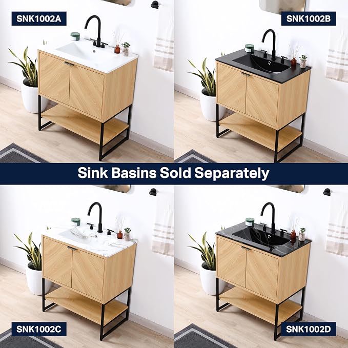 JONATHAN Y Juhl 30" Chevron Freestanding Bathroom Vanity Cabinet, Oak | Modern Minimalist Design, 18" Deep 33" Tall, 2 Soft-Close Doors, Interior And Open Shelves, Sink Not Included