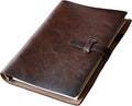 Refillable A5 Leather Binder Notebook, Reusable Leather Journal, Vintage Organizer with 6-Ring Metal Binder, 120 Pages Lined Paper & Pocket, for Writers Business Work Study College and Daily