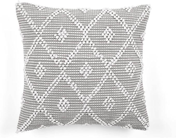 Lush Decor Adelyn Decorative Throw Pillow Cover, 20" W x 20" L, Light Gray - Square Pillow - Gray Diamond Pillow - Textured Pillows - Hygge Decor - Farmhouse Throw Pillows For Bed, Couch, Or Chair