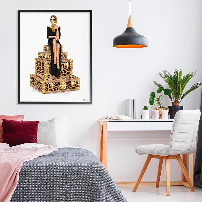 Stylish Gal Suitcases Travel Glam, 24 x 30 Inch Framed Giclée Print | Stupell Industries · By Ziwei Li · Ready to hang · Great for dorms and bedrooms · Made in USA