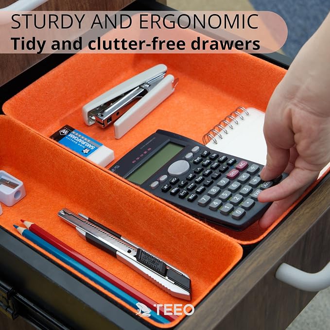 Teeo - Drawer Dividers Organizers - Makeup Trays for Vanity - Drawers Organizer - Office Drawer Organizer - Home Office Desk Cosmetic Bins Dividers Box Compartment Organization - Pack of 5, Orange